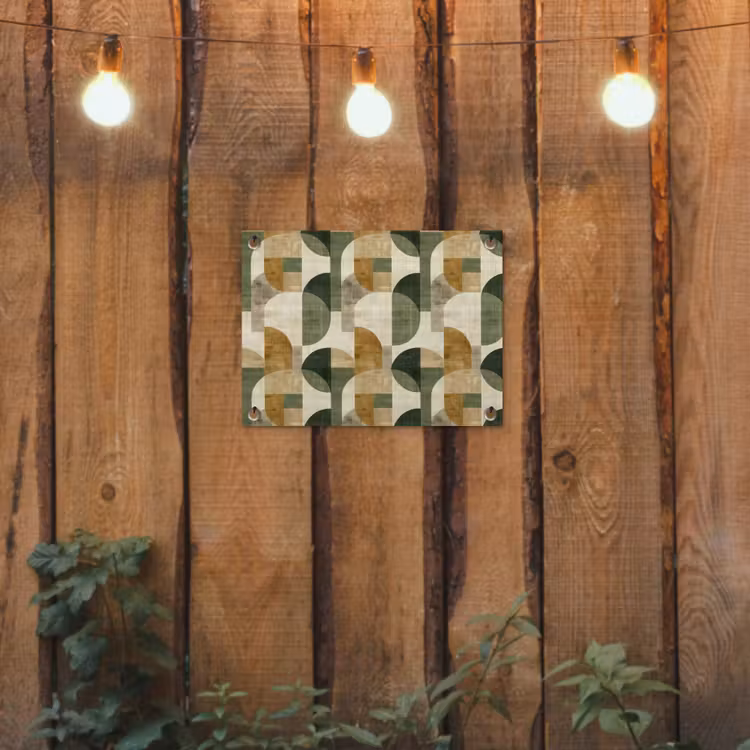 Gartenposter - Olivgrün – Geometrisch – Abstrakt – Mid-Century – Leinen – Muster — 2