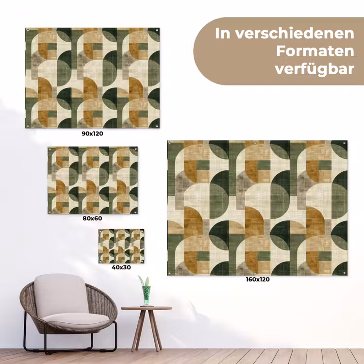 Gartenposter - Olivgrün – Geometrisch – Abstrakt – Mid-Century – Leinen – Muster — 6
