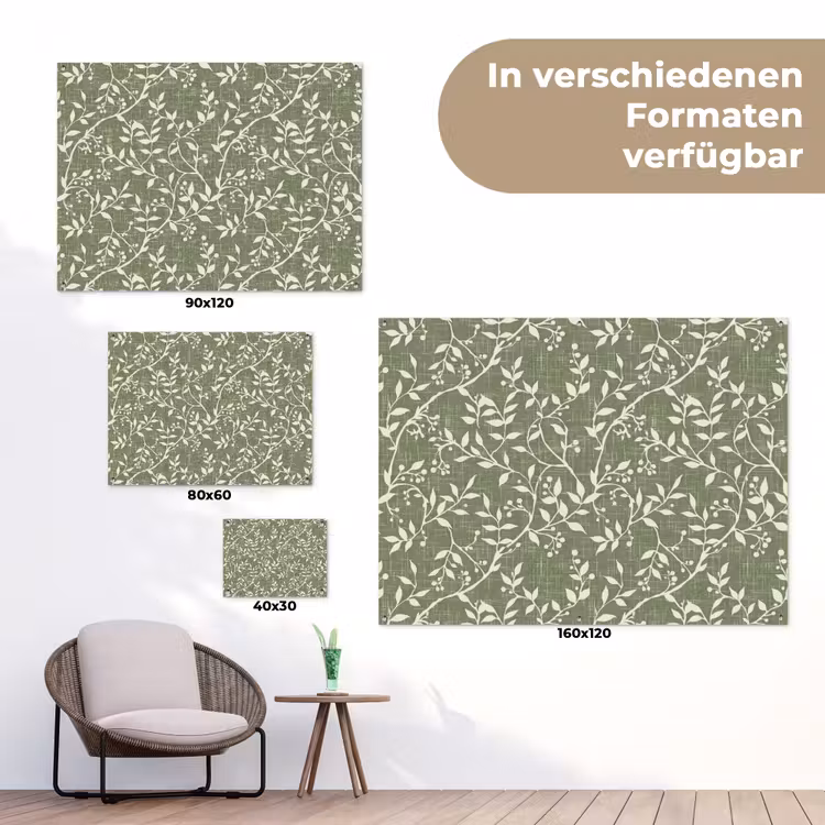 Gartenposter - Salbeigrün – Botanisch – Zweige – Beeren – Leinen – Muster — 6