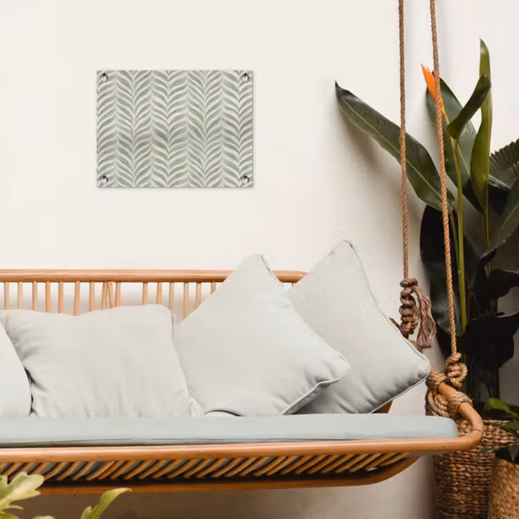 Gartenposter - Salbeigrün – Fischgrätmuster – Organisch – Pinselstriche – Muster — 4