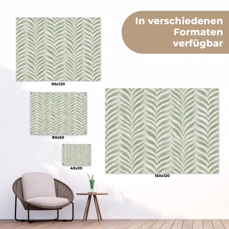 Gartenposter - Salbeigrün – Fischgrätmuster – Organisch – Pinselstriche – Muster — 6