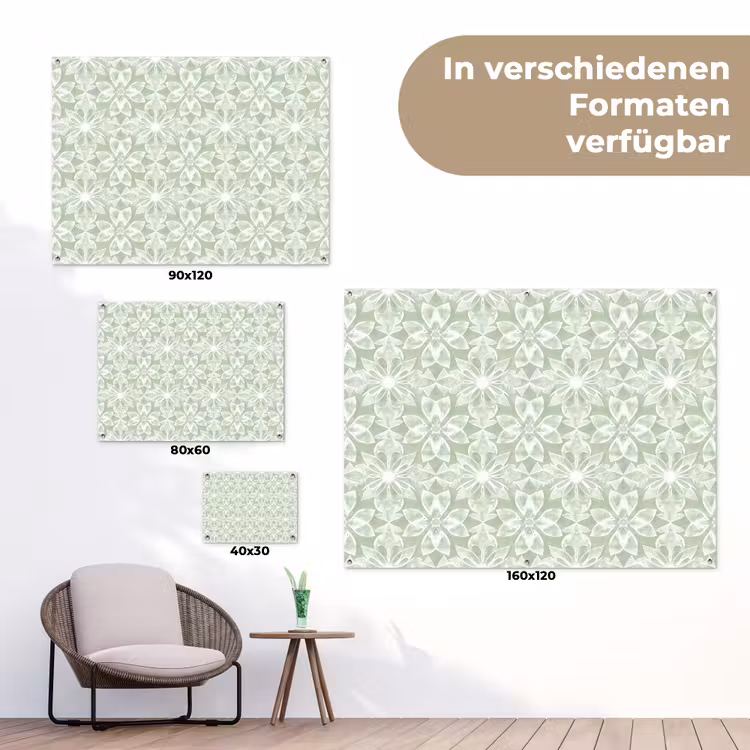 Gartenposter - Salbeigrün – Symmetrisch – Mandala – Ornament – Muster — 6