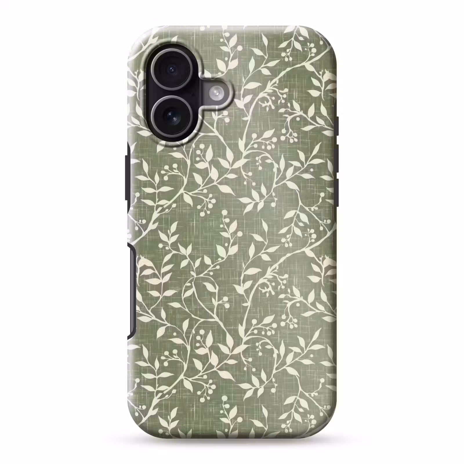 Handyhülle Toughcase - Salbeigrün – Botanisch – Zweige – Beeren – Leinen – Muster — 1