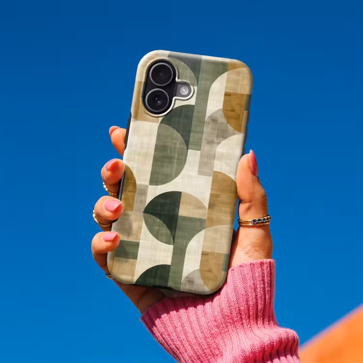 Handyhülle Toughcase - Olivgrün – Geometrisch – Abstrakt – Mid-Century – Leinen – Muster — 2