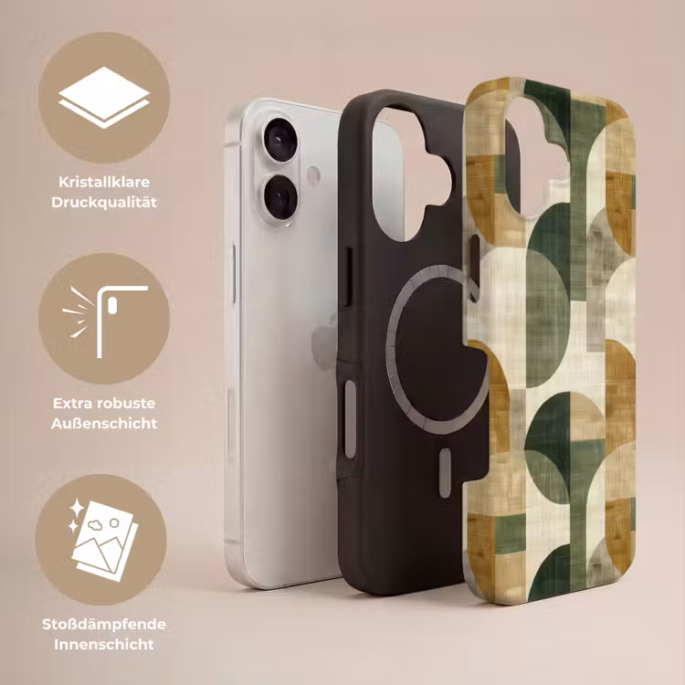 Handyhülle Toughcase - Olivgrün – Geometrisch – Abstrakt – Mid-Century – Leinen – Muster — 3