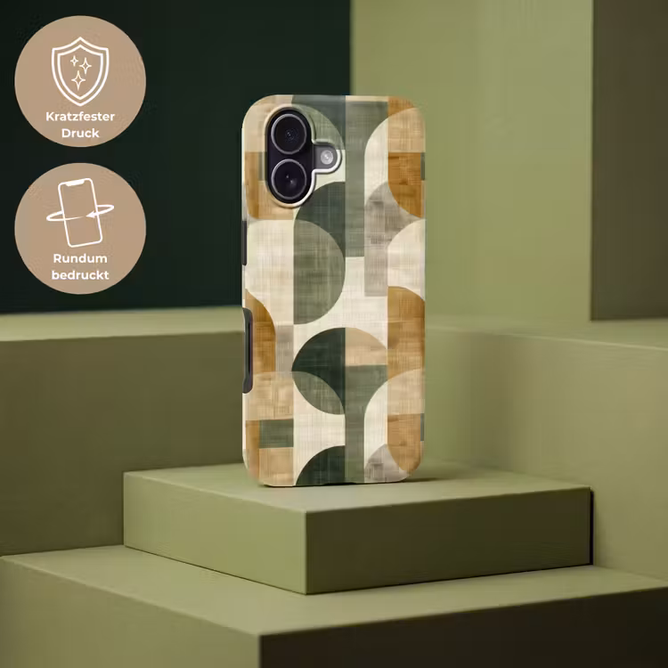 Handyhülle Toughcase - Olivgrün – Geometrisch – Abstrakt – Mid-Century – Leinen – Muster — 7
