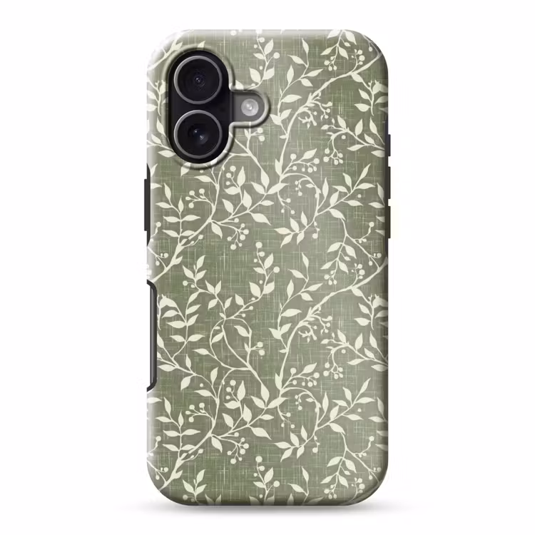 Handyhülle Toughcase - Salbeigrün – Botanisch – Zweige – Beeren – Leinen – Muster — 1