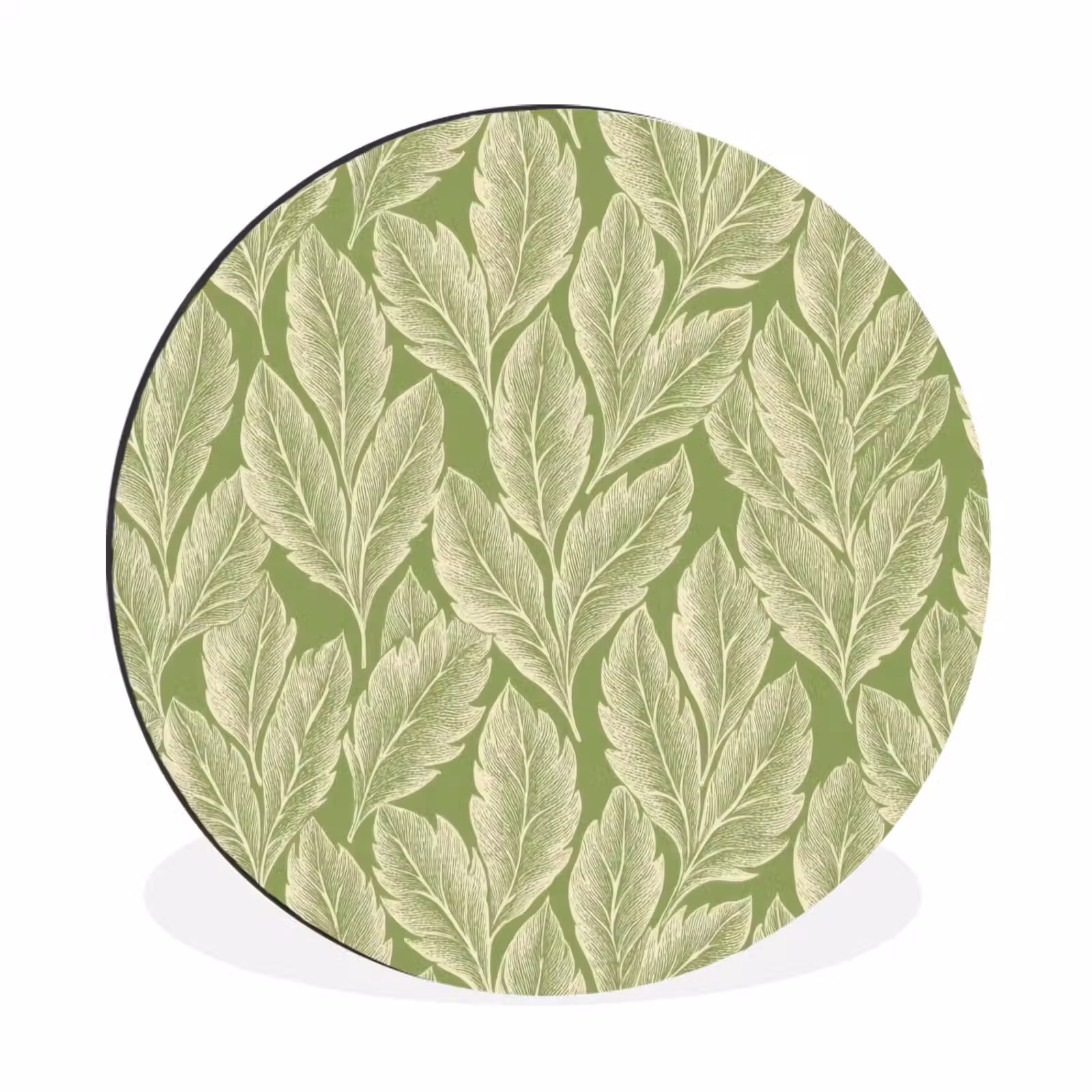 Alu-Dibond-Bild Rund - Grün – Botanisch – Blätter – Vintage – Muster — 1