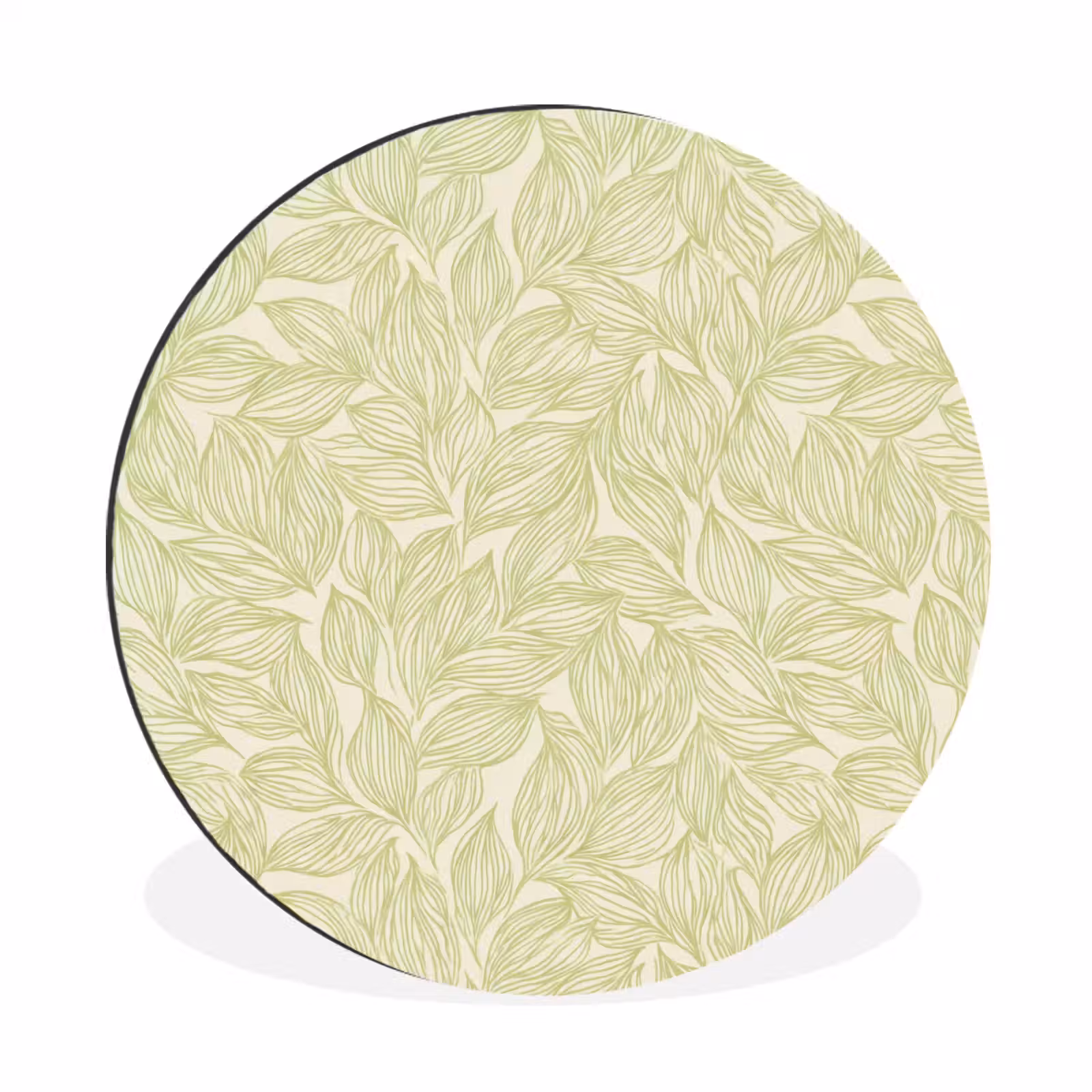 Alu-Dibond-Bild Rund - Salbeigrün – Botanisch – Blätter – Handgezeichnet – Muster — 1
