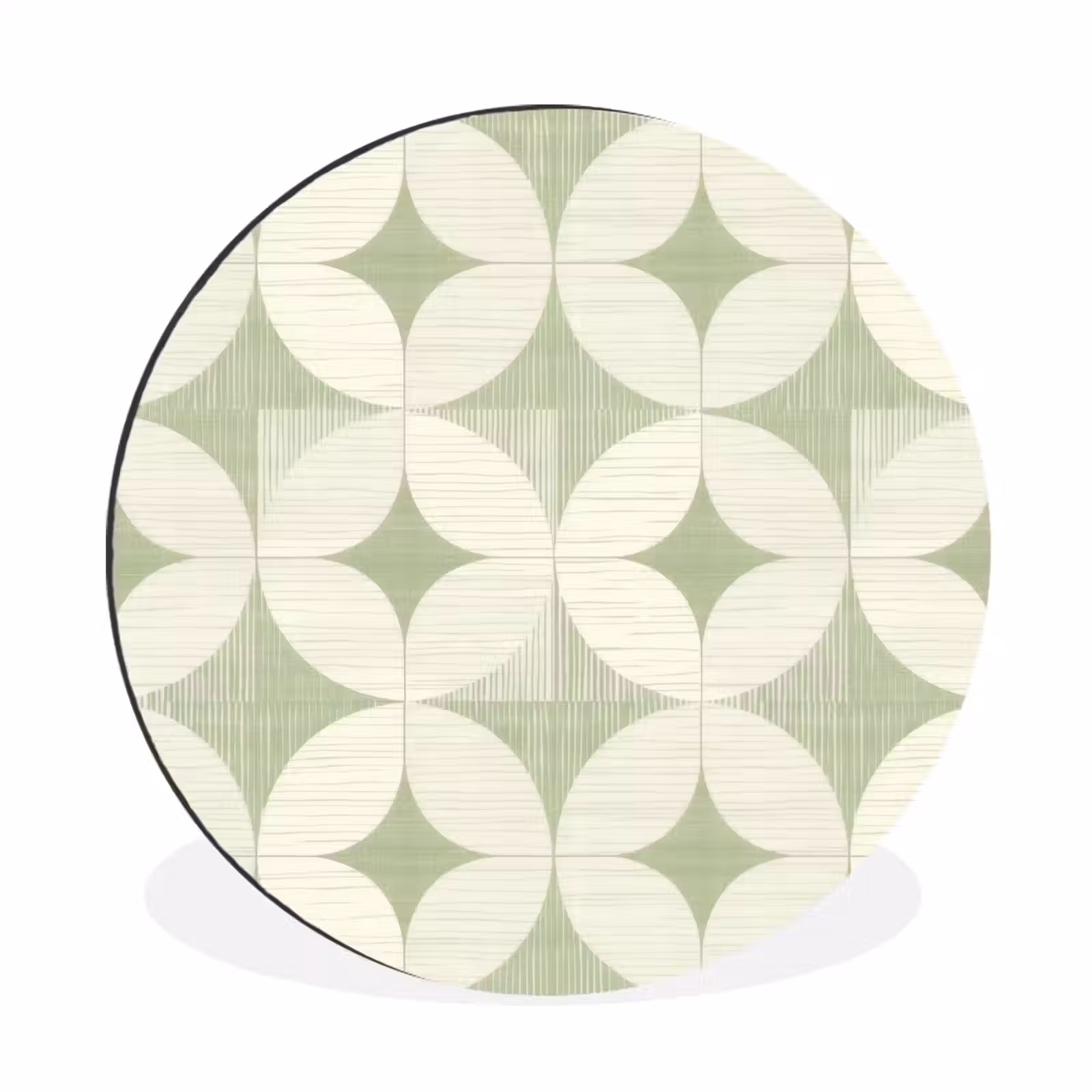 Alu-Dibond-Bild Rund - Salbeigrün – Geometrisch – Retro – Mid-Century – Muster — 1