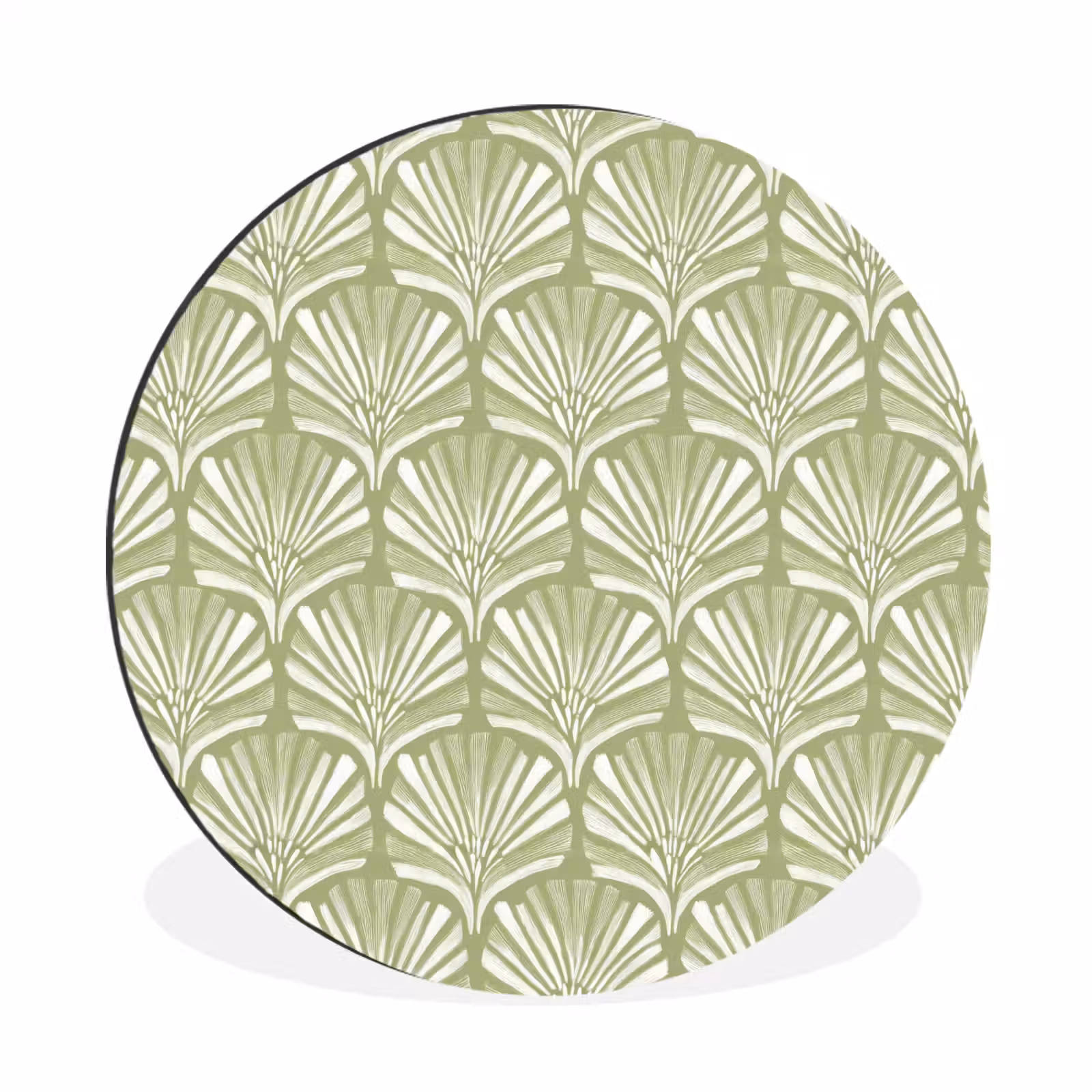 Alu-Dibond-Bild Rund - Salbeigrün – Ginkgo Biloba – Fächer – Muster — 1
