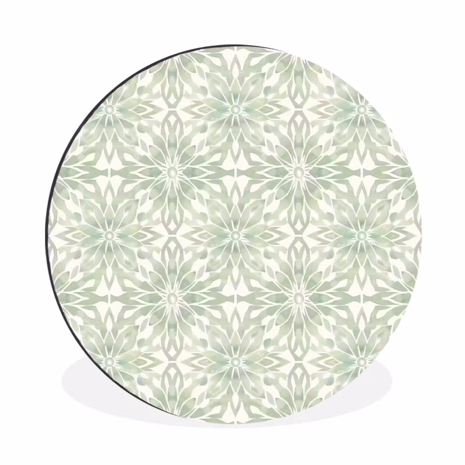 Alu-Dibond-Bild Rund - Salbeigrün – Symmetrisch – Mandala – Ornament – Muster — 1