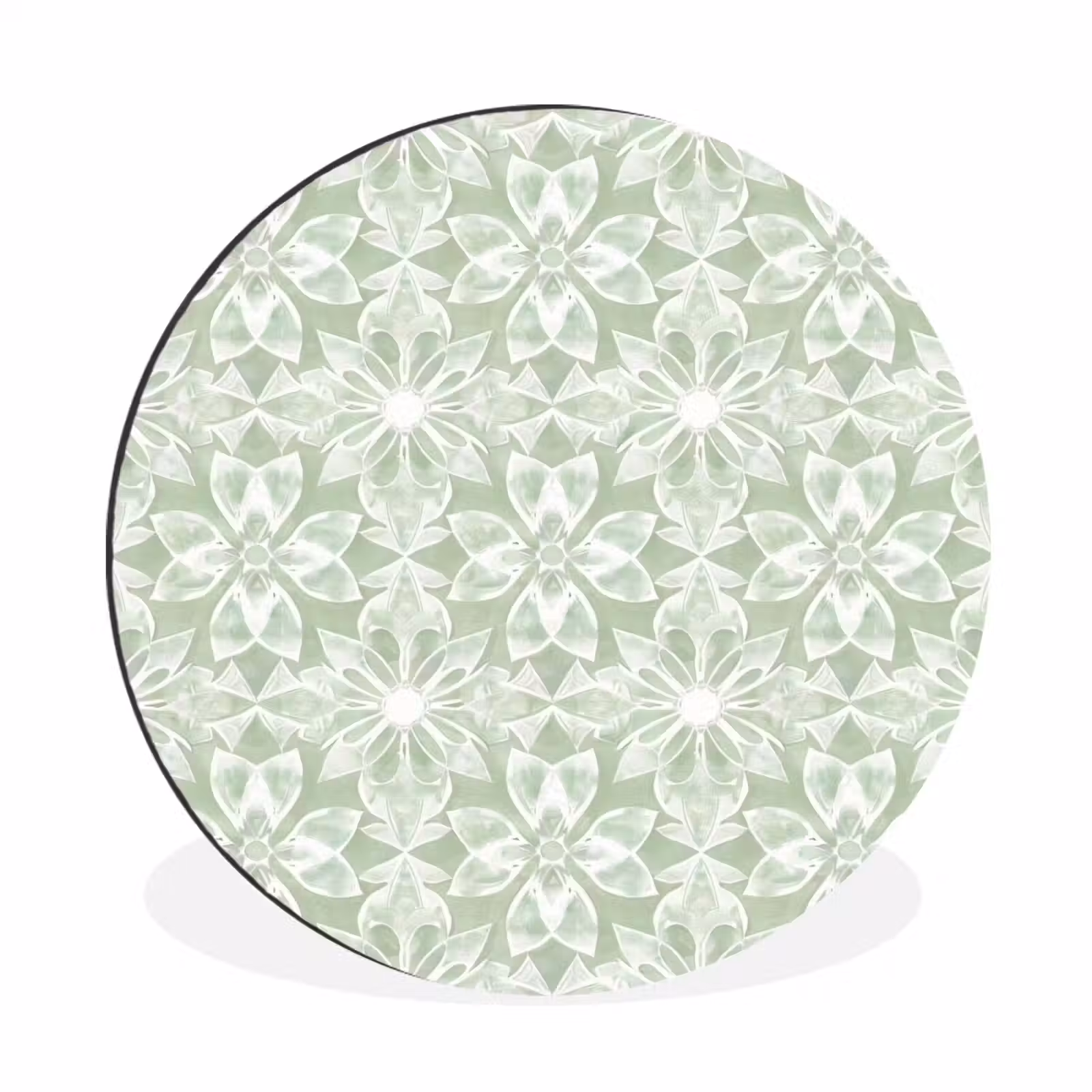 Alu-Dibond-Bild Rund - Salbeigrün – Symmetrisch – Mandala – Ornament – Muster — 1