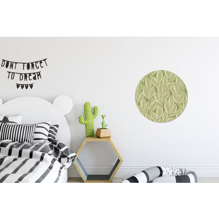 Alu-Dibond-Bild Rund - Grün – Botanisch – Blätter – Vintage – Muster — 4