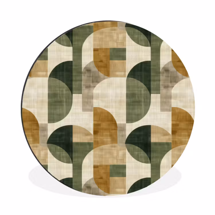 Alu-Dibond-Bild Rund - Olivgrün – Geometrisch – Abstrakt – Mid-Century – Leinen – Muster — 1