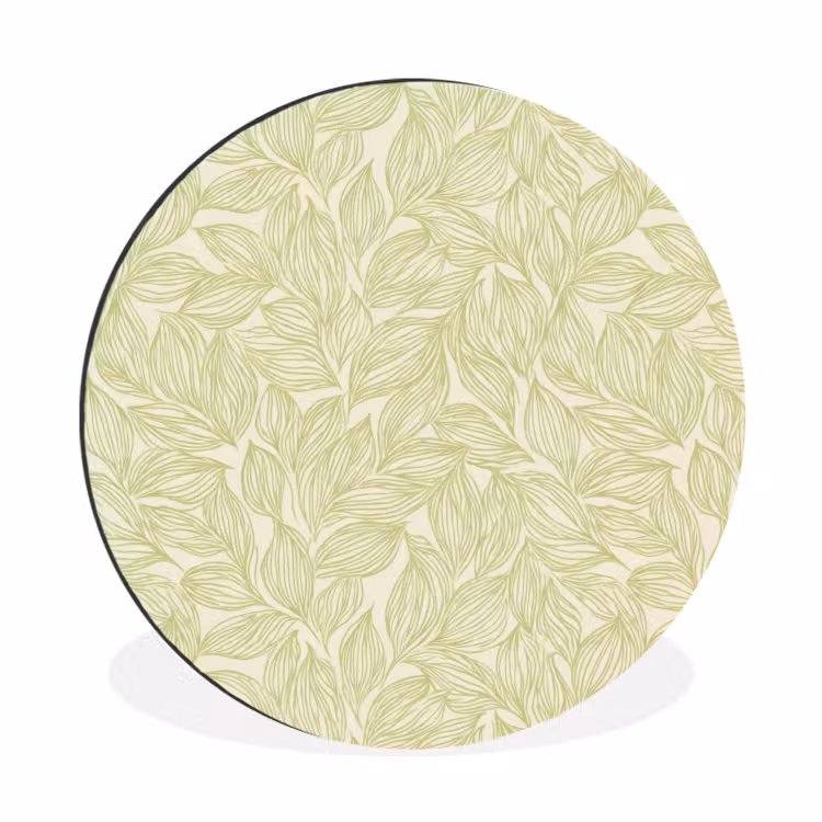 Alu-Dibond-Bild Rund - Salbeigrün – Botanisch – Blätter – Handgezeichnet – Muster — 1