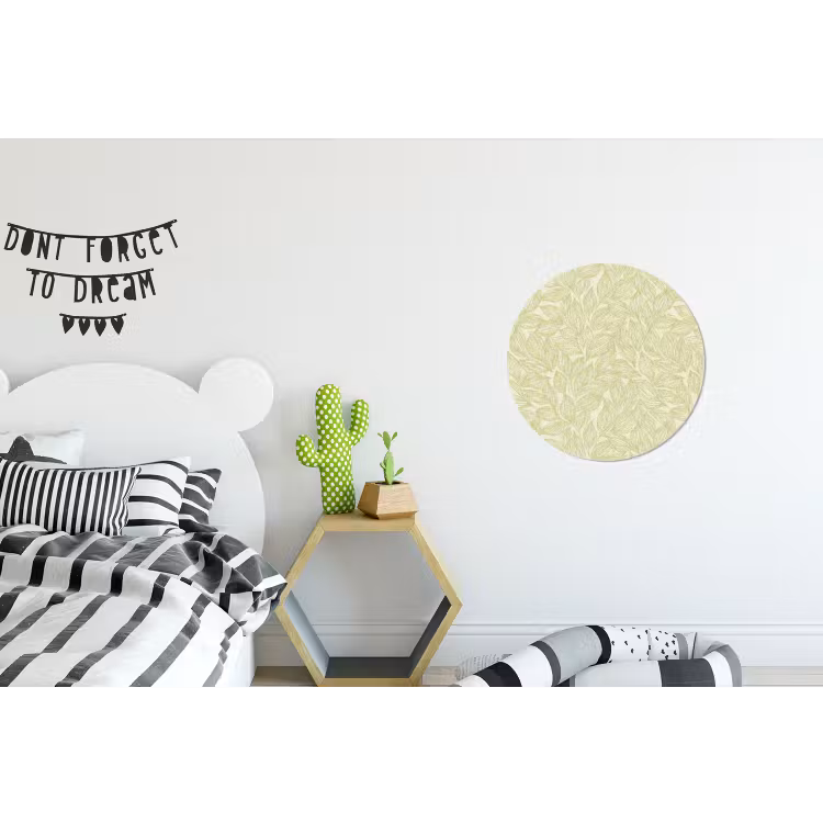 Alu-Dibond-Bild Rund - Salbeigrün – Botanisch – Blätter – Handgezeichnet – Muster — 4