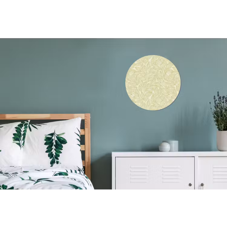 Alu-Dibond-Bild Rund - Salbeigrün – Botanisch – Blätter – Handgezeichnet – Muster — 5
