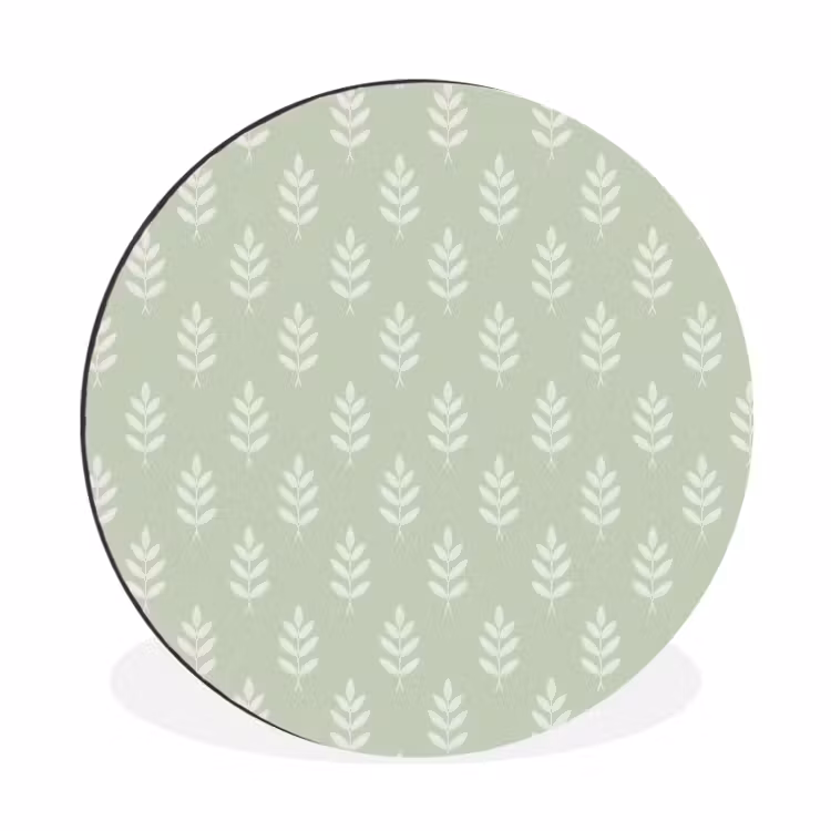 Alu-Dibond-Bild Rund - Salbeigrün – Botanisch – Zweige – Minimalistisch – Muster — 1