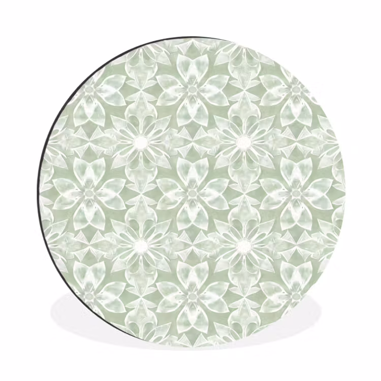 Alu-Dibond-Bild Rund - Salbeigrün – Symmetrisch – Mandala – Ornament – Muster — 1