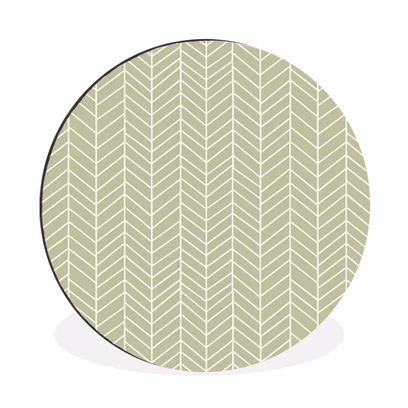 Alu-Dibond-Bild Rund - Salbeigrün – Fischgrät – Geometrisch – Muster — 1