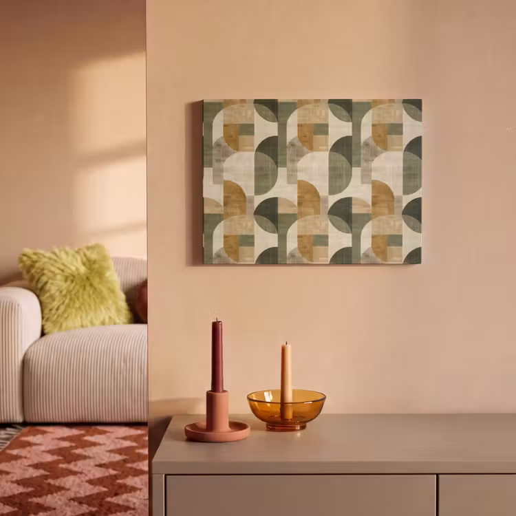 Akustikbild - Olivgrün – Geometrisch – Abstrakt – Mid-Century – Leinen – Muster — 2
