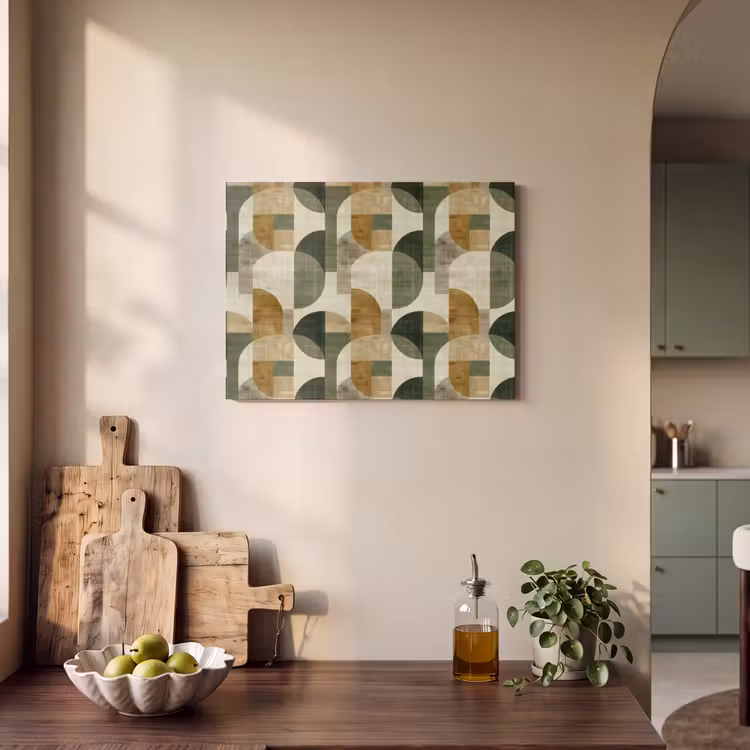 Akustikbild - Olivgrün – Geometrisch – Abstrakt – Mid-Century – Leinen – Muster — 4