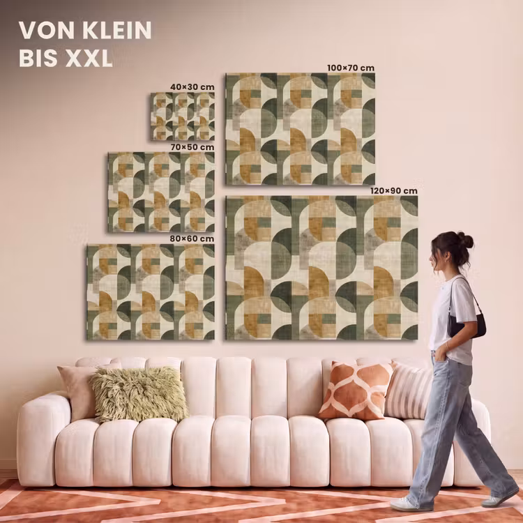 Akustikbild - Olivgrün – Geometrisch – Abstrakt – Mid-Century – Leinen – Muster — 7