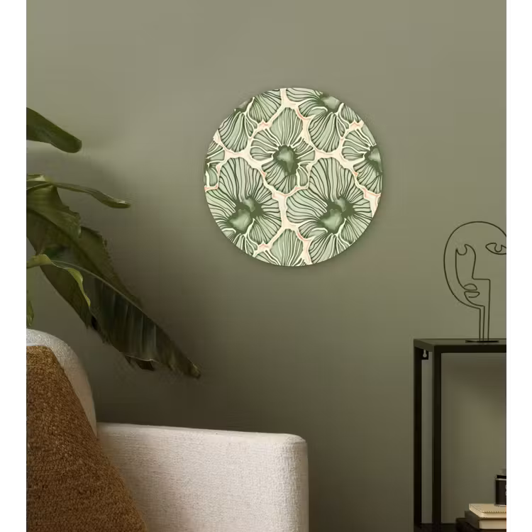 Glasbild Rund - Grün – Botanisch – Blumen – Organisch – Muster — 3