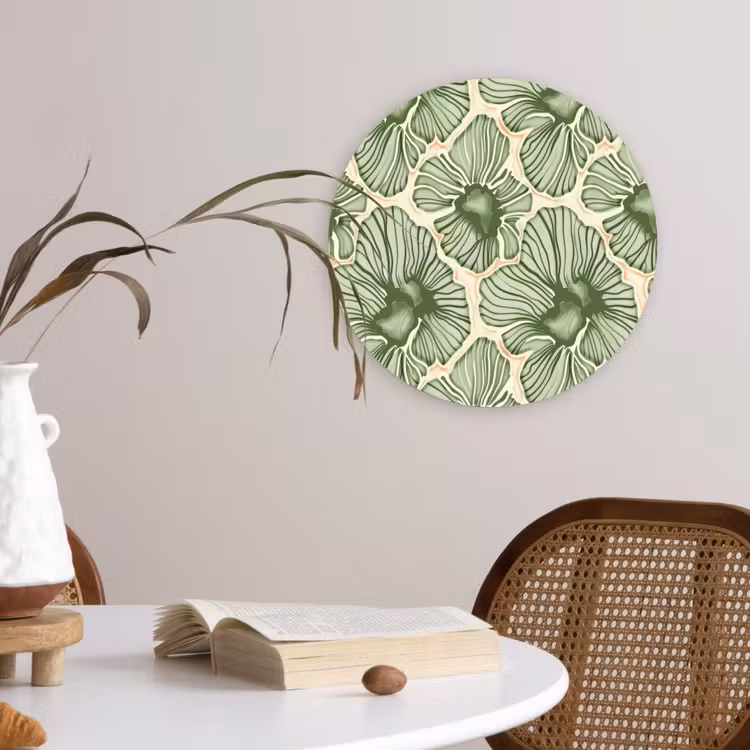 Glasbild Rund - Grün – Botanisch – Blumen – Organisch – Muster — 4