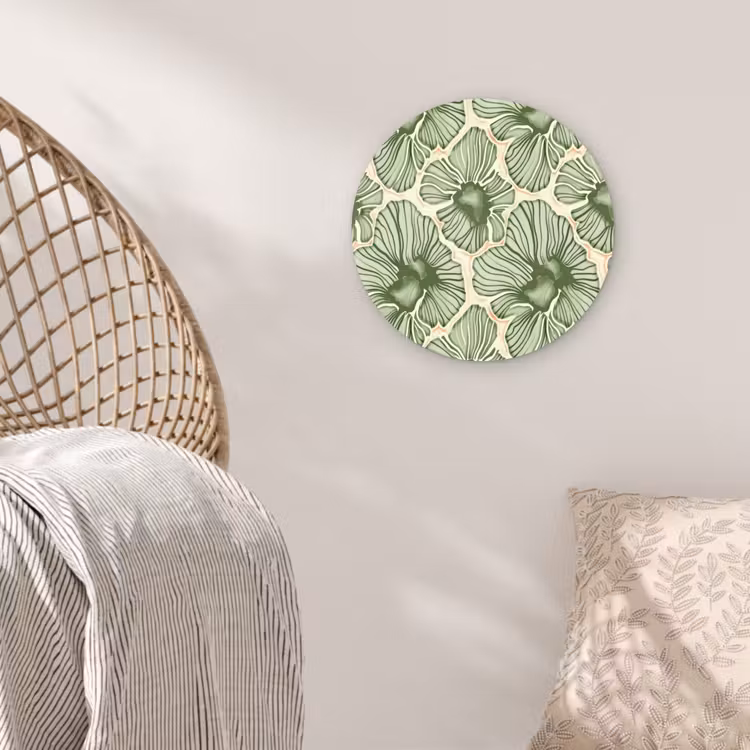 Glasbild Rund - Grün – Botanisch – Blumen – Organisch – Muster — 5
