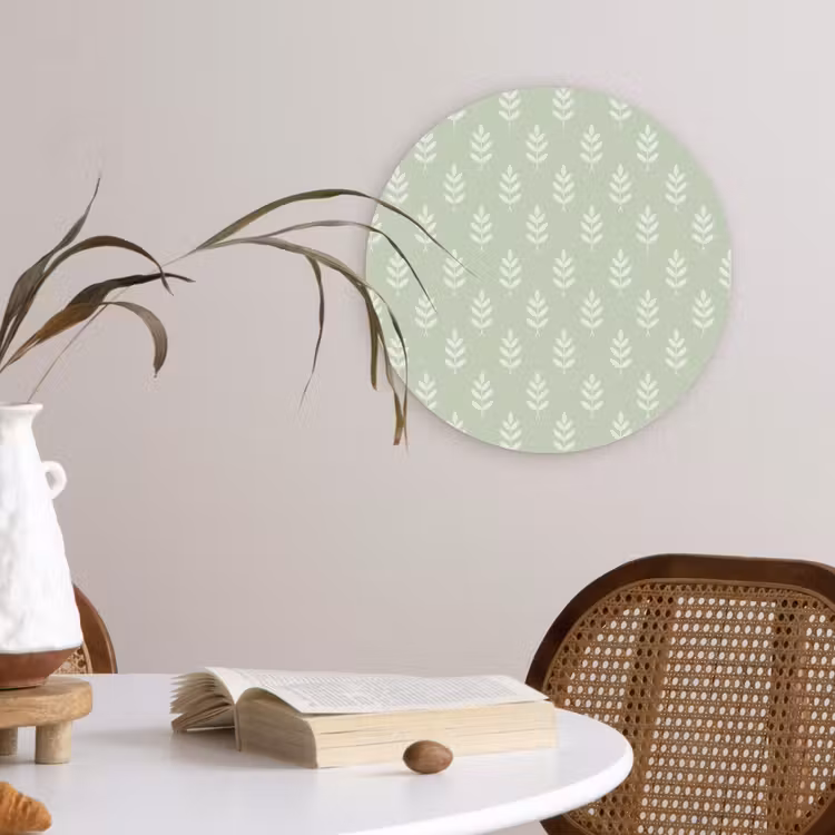 Glasbild Rund - Salbeigrün – Botanisch – Zweige – Minimalistisch – Muster — 4