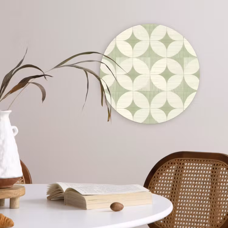 Glasbild Rund - Salbeigrün – Geometrisch – Retro – Mid-Century – Muster — 4