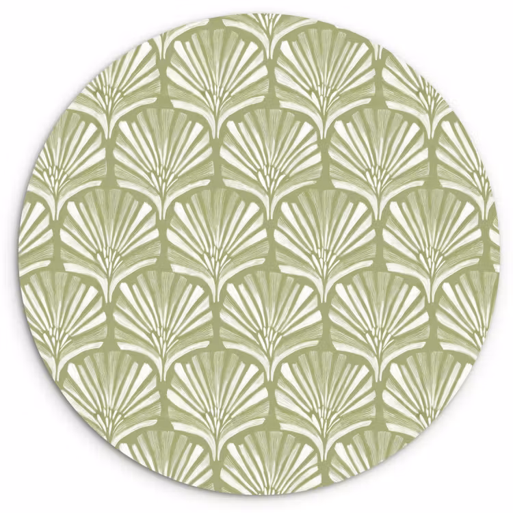 Glasbild Rund - Salbeigrün – Ginkgo Biloba – Fächer – Muster — 1