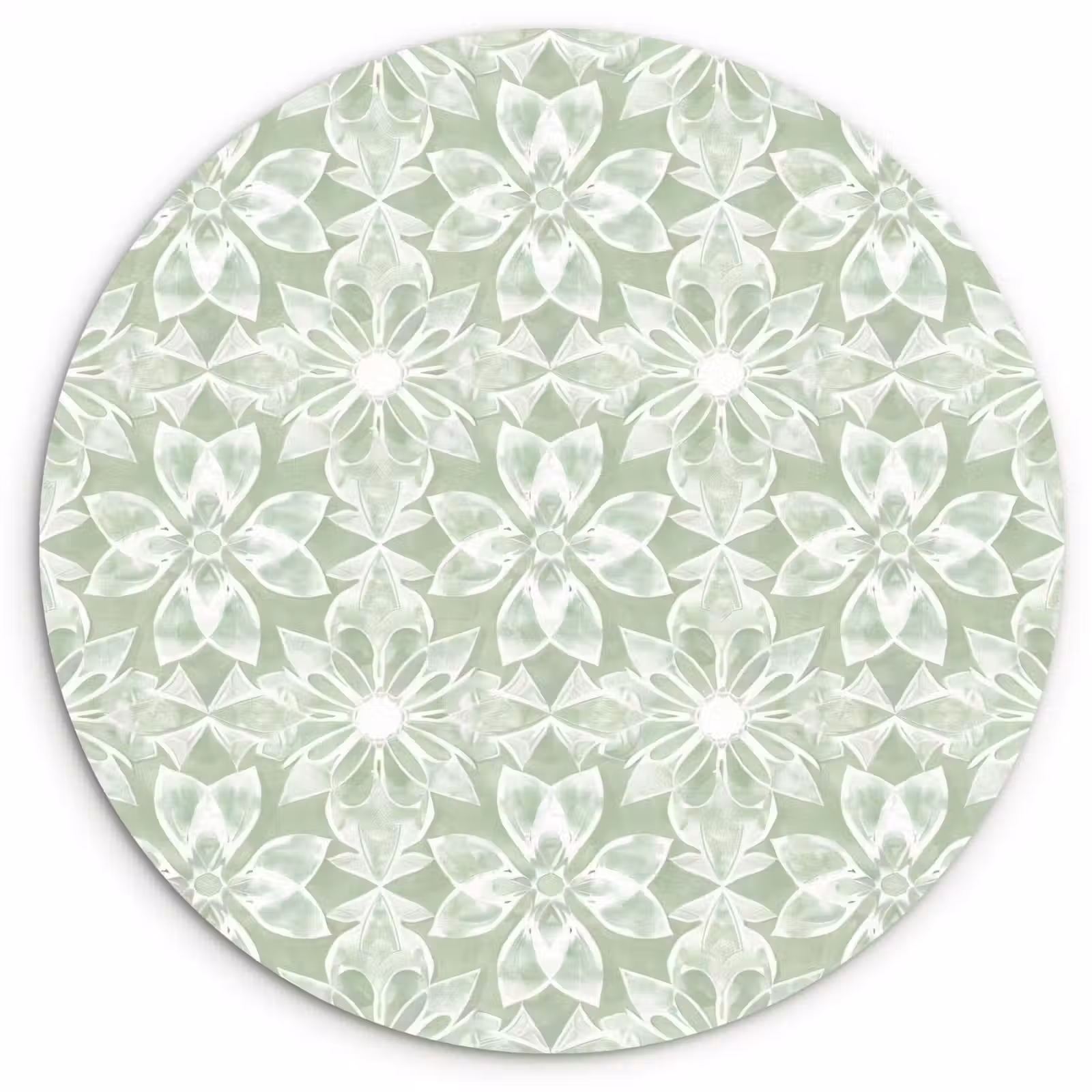 Glasbild Rund - Salbeigrün – Symmetrisch – Mandala – Ornament – Muster — 1