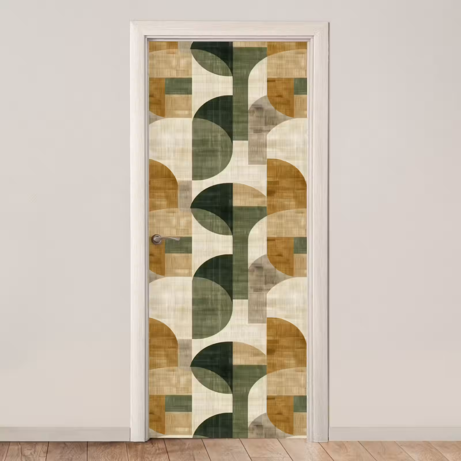 Türtapete - Olivgrün – Geometrisch – Abstrakt – Mid-Century – Leinen – Muster — 1