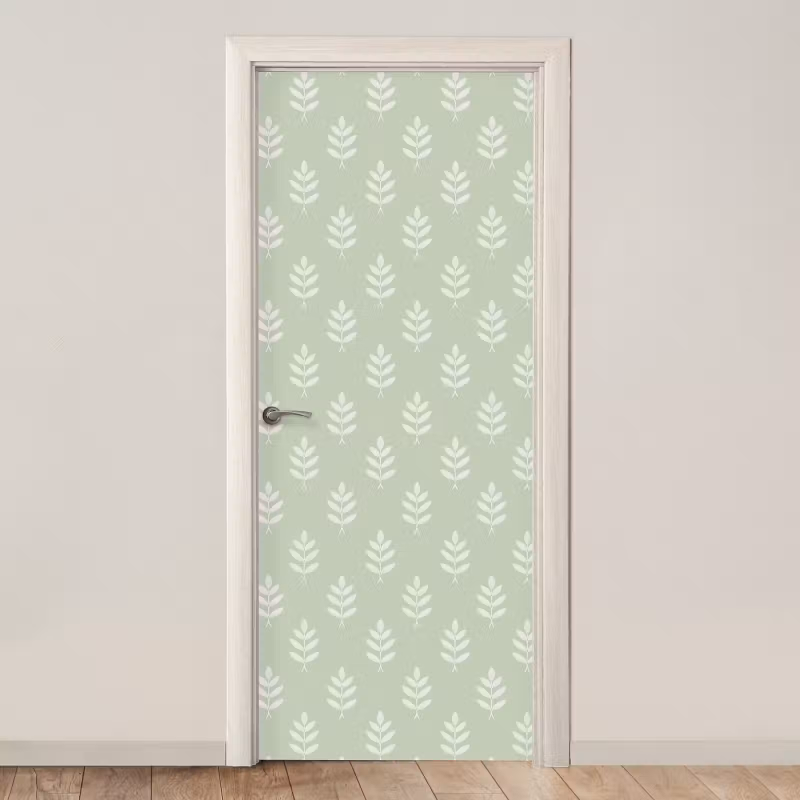 Türtapete - Salbeigrün – Botanisch – Zweige – Minimalistisch – Muster — 1