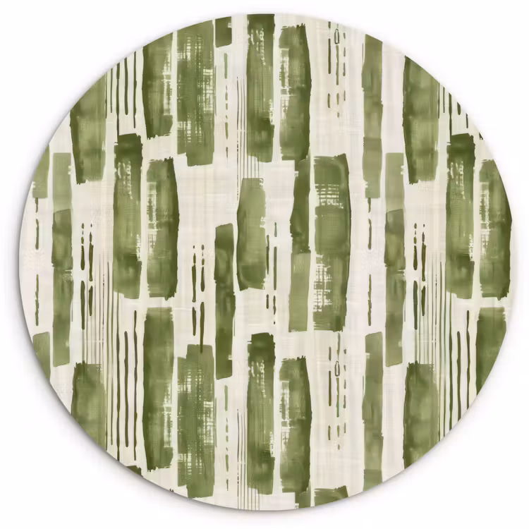Glasbild Rund - Grün – Abstrakt – Pinselstriche – Leinen – Muster — 1