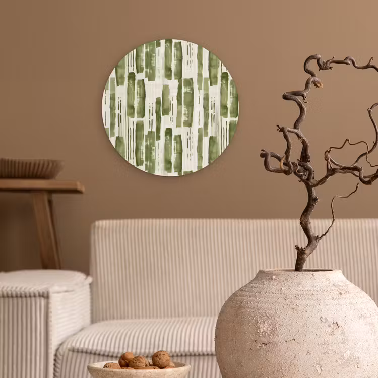 Glasbild Rund - Grün – Abstrakt – Pinselstriche – Leinen – Muster — 2