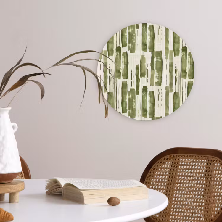Glasbild Rund - Grün – Abstrakt – Pinselstriche – Leinen – Muster — 4