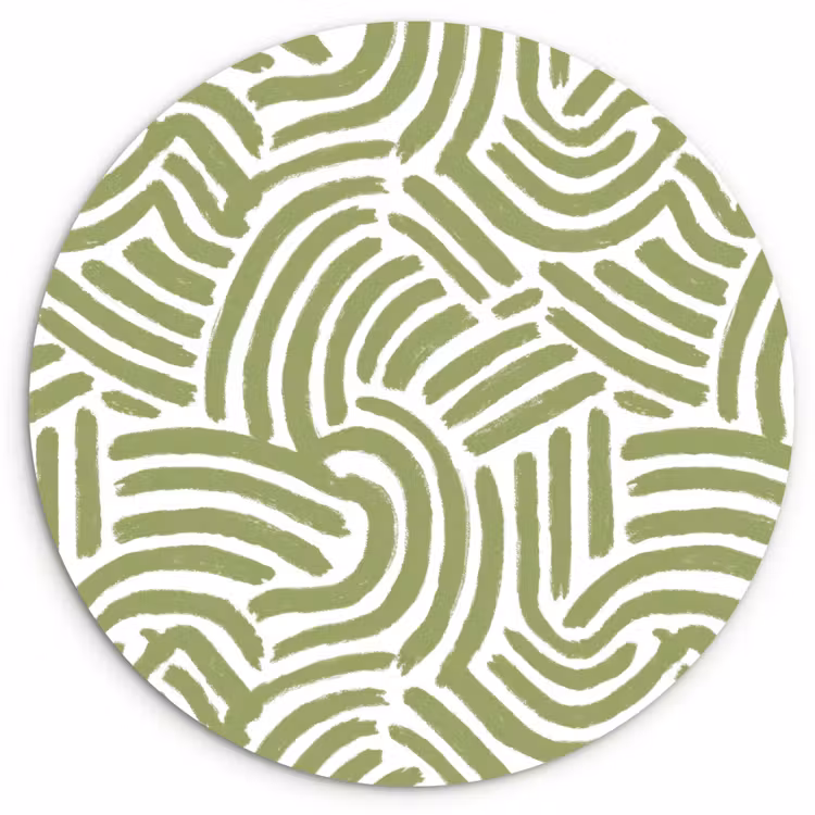 Glasbild Rund - Salbeigrün – Abstrakt – Bögen – Handgezeichnet – Muster — 1