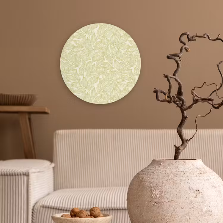 Glasbild Rund - Salbeigrün – Botanisch – Blätter – Handgezeichnet – Muster — 2
