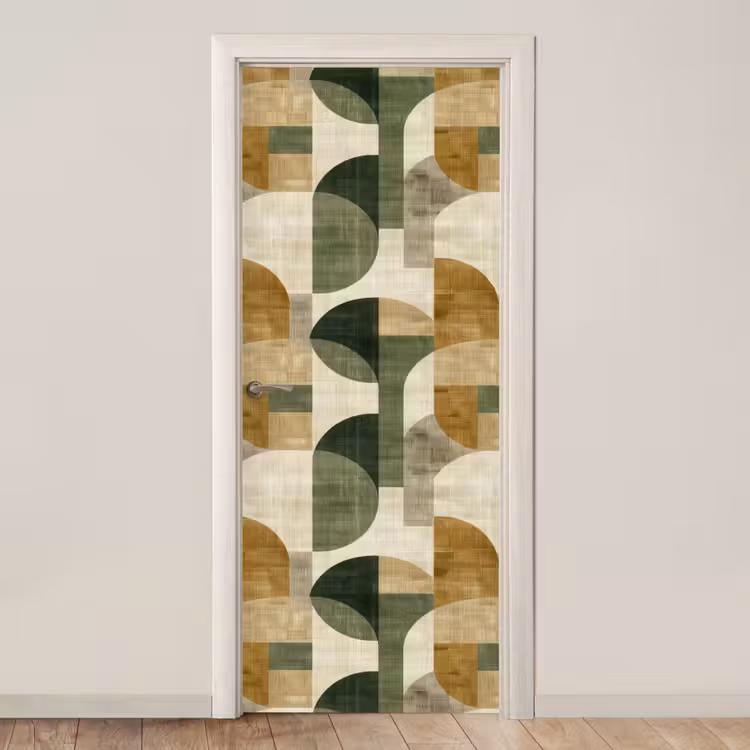 Türtapete - Olivgrün – Geometrisch – Abstrakt – Mid-Century – Leinen – Muster — 1