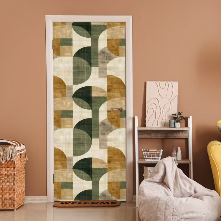 Türtapete - Olivgrün – Geometrisch – Abstrakt – Mid-Century – Leinen – Muster — 2