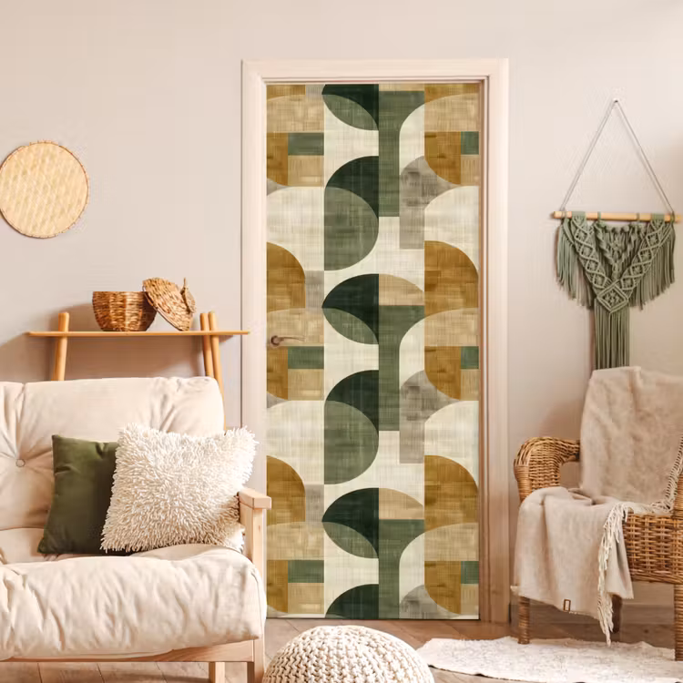 Türtapete - Olivgrün – Geometrisch – Abstrakt – Mid-Century – Leinen – Muster — 3