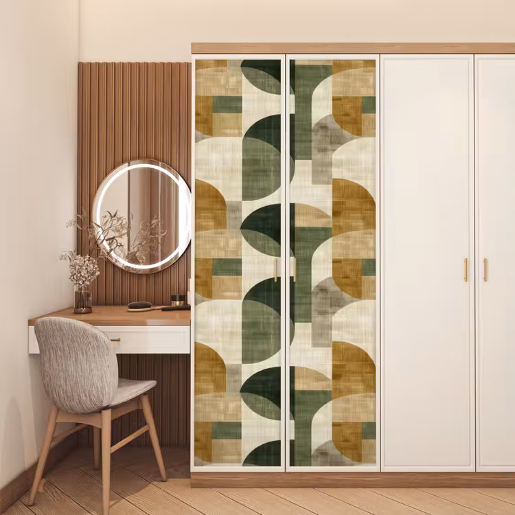 Türtapete - Olivgrün – Geometrisch – Abstrakt – Mid-Century – Leinen – Muster — 4