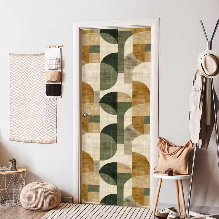 Türtapete - Olivgrün – Geometrisch – Abstrakt – Mid-Century – Leinen – Muster — 7