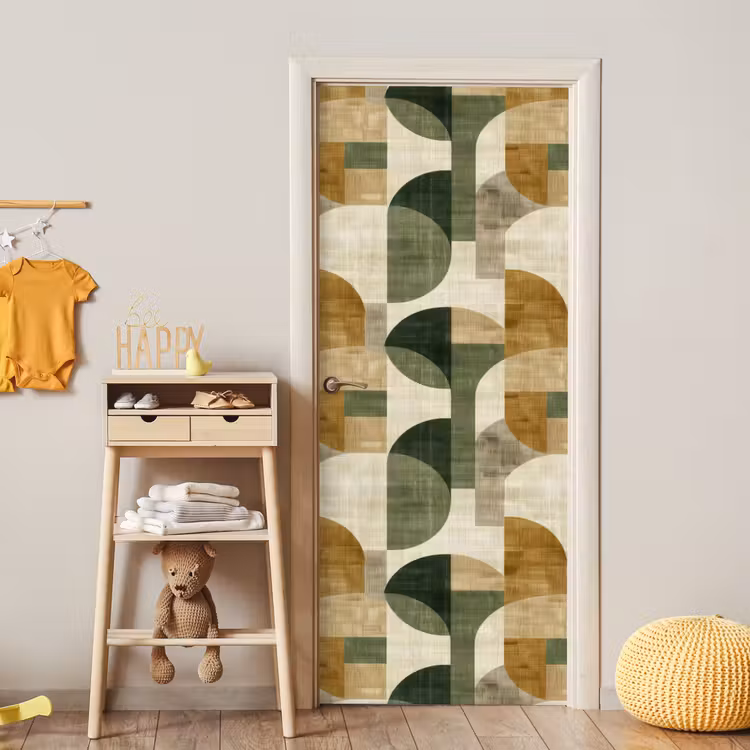 Türtapete - Olivgrün – Geometrisch – Abstrakt – Mid-Century – Leinen – Muster — 8