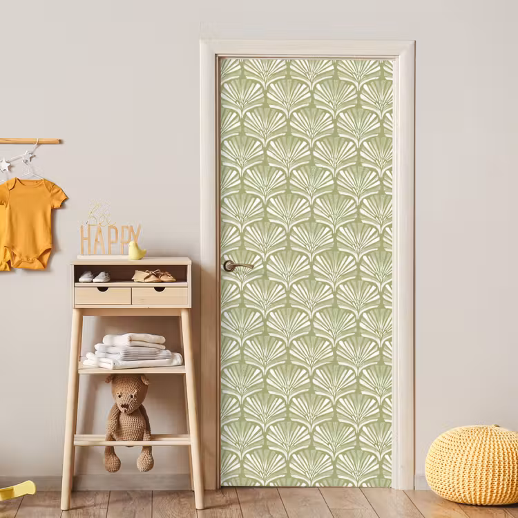 Türtapete - Salbeigrün – Ginkgo Biloba – Fächer – Muster — 8