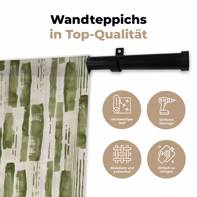 Wandteppich - Grün – Abstrakt – Pinselstriche – Leinen – Muster — 7